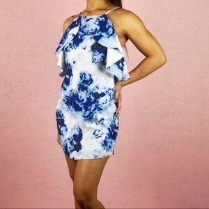 WYLDR Blue Floral Print Draped Front Mini Dress